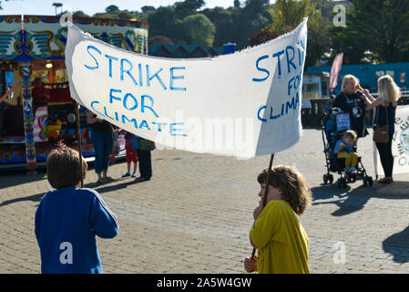 Children participating in the Extinction Rebellion climate strike in Truro City City in Cornwall. Stock Photo