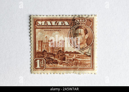 King George VI, 1 penny Malta stamp Stock Photo