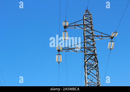 high voltage transmission lines with sky in the bachground Stock Photo