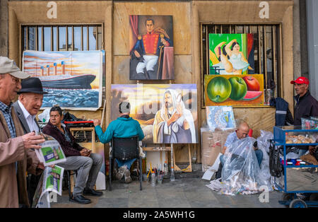 Street painter, in Carrera 7 or Carrera septima, Bogota, Colombia Stock Photo