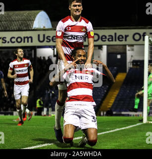 Southend, UK. 22nd Oct, 2019. SOUTHEND UNITED KINDOM. OCTOBER 22 Kwame Thomas of Doncaster Rovers celebrating his goal with Joe Wright of Doncaster Rovers during English Sky Bet League One between Southend United and Doncaster Rovers at Roots Hall Stadium, Southend, England on 22 October 2019 Credit: Action Foto Sport/Alamy Live News Stock Photo