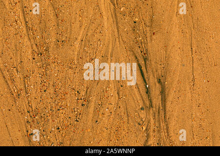 Close-up of sand with tidal ways and shells on the beach Stock Photo