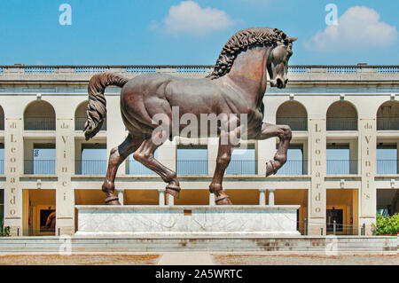 The bronze image of Leonardo da Vinci's horse(Grand Cavallo which was commissioned in 1482 by Duke of Milan, Lodovico il Moro. Stock Photo