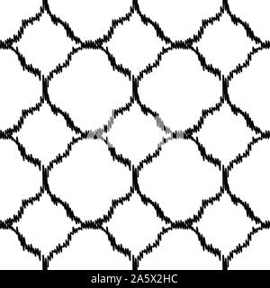 seamless vector geometric ikat pattern with black quatrefoils on a white background Stock Vector