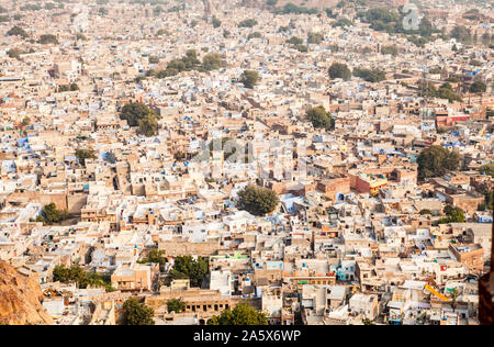 Looking across the city of Jodhpur, Rajasthan, India. I don't remember what that fort / palace was in the distance but it certainly looked impressive Stock Photo