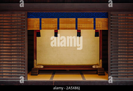 DEC 5, 2018 Tokyo, Japan - Meiji Jingu Shrine Shukueisha building with golden wood panel and old wood wall with Tatami floor - Most important shrine o Stock Photo