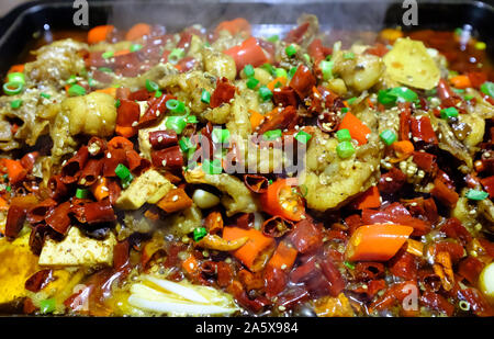 spicy frog with Green Spring Onions closeup Stock Photo