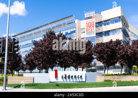 Oct 9, 2019 San Jose / CA / USA - Cadence campus in Silicon Valley; Cadence Design Systems, Inc. is an American multinational electronic design automa Stock Photo
