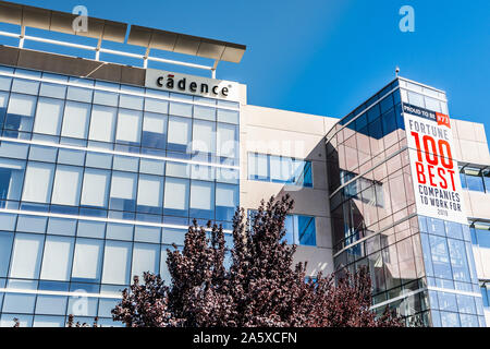 Oct 9, 2019 San Jose / CA / USA - Cadence campus in Silicon Valley; Cadence Design Systems, Inc. is an American multinational electronic design automa Stock Photo