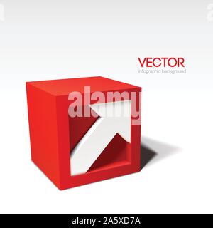 Infographic vector red 3D cube with arrow Stock Vector