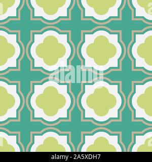 seamless vector geometric abstract pattern with sqare quatrefoils in mint and lime green Stock Vector