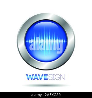Silver button with sound wave sign Stock Vector