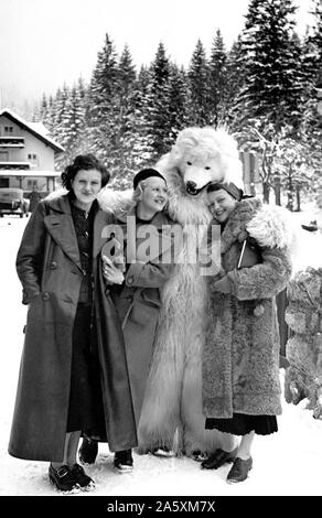 Eva Braun Collection - (album 1) -  Women posing with man dressed in a bear costume ca. 1930s Germany? Stock Photo