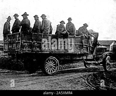 American soldiers being transported on trucks to a training camp in France ca. 1918 Stock Photo