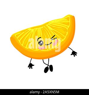 Hawaiian fruits. Orange character. A cute slice of orange with eyes and a smile.. Stock Vector