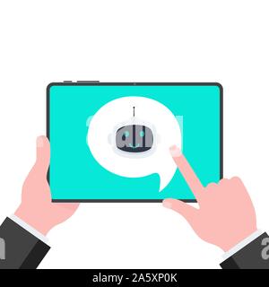 Robot chatbot icon sign flat style design vector illustration isolated on white background. Cute AI bot helper mascot character concept business assis Stock Vector