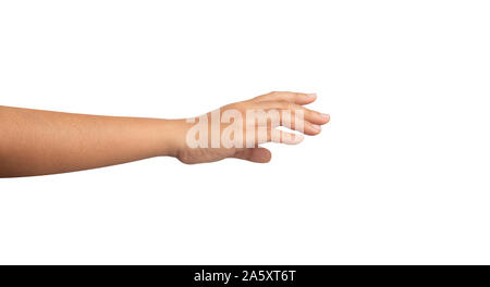Close up the right hand of women picking something isolated on a white background. Stock Photo