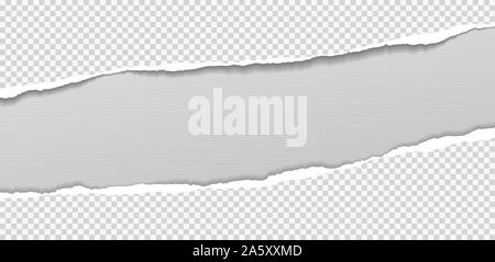 Piece of torn, ripped diagonal paper strip with soft shadow is on white ...
