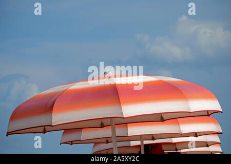 open beach umbrella in a row under the summer sunlight Stock Photo