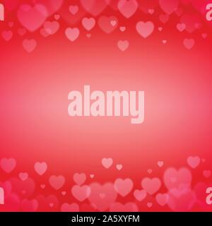 Valentines Day frame with scattered bokeh hearts Stock Vector