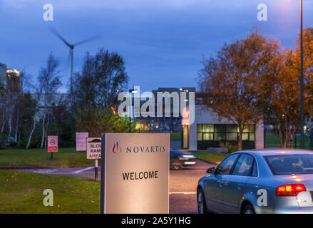 Ringaskiddy, Cork, Ireland. 23rd October, 2019. Workers arrive at Novartis to hear the news that over 300 workers will lose their job in a restructuring plan by the company in  in Ringaskiddy, Co. Cork, Ireland.  - Credit; David Creedon/Alamy Live News Stock Photo