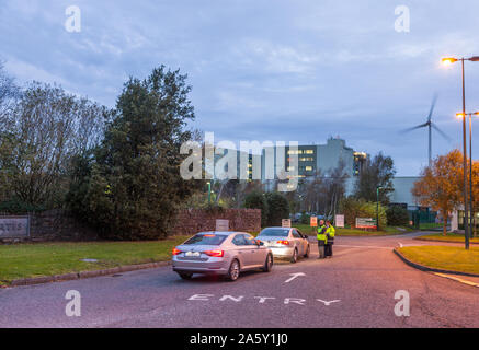 Ringaskiddy, Cork, Ireland. 23rd October, 2019. Workers arrive at Novartis to hear the news that over 300 workers will lose their job in a restructuring plan by the company in  in Ringaskiddy, Co. Cork, Ireland.  - Credit; David Creedon/Alamy Live News Stock Photo