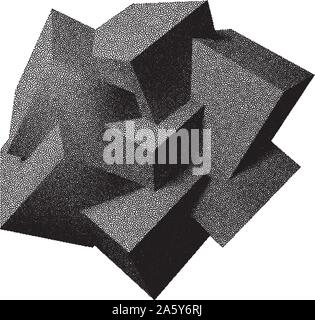 Abstract 3D overlapping dotwork cubes Stock Vector