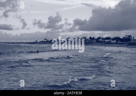 Soft blue ocean wave on clean sandy beach ,Blue ocean wave on sandy beach,sunset and beach - Image Stock Photo