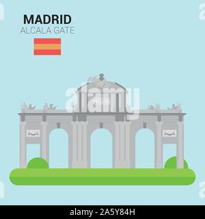 Vector illustration of Alcala Gate (Madrid, Spain). Monuments and landmarks Collection. Stock Vector