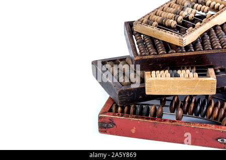 Old wooden abacus on white background Stock Photo