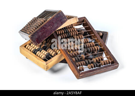Old wooden abacus on white background Stock Photo