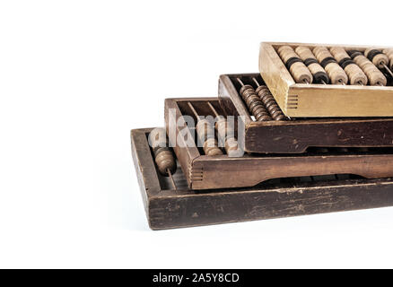 Old wooden abacus on white background Stock Photo