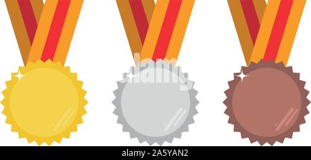 Set of gold, silver and bronze medals vector illustration. Stock Vector