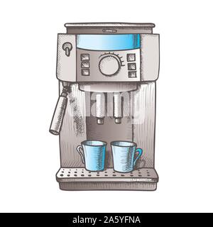 Espresso Machine With Two Cups Color Vector Stock Vector