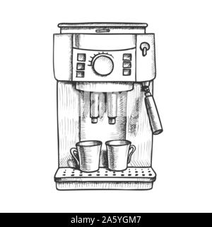 Espresso Machine With Two Cups Monochrome Vector Stock Vector