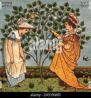 I had a little nut tree and nothing would it bear. Illustration by the English artist  Walter Crane (1845-1915) for a book of nursery rhymes 'Sing a Song of Sixpence'  (London, 1866). Colour-printed wood engraving. Stock Photo
