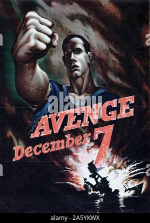 'Avenge December 7' : Poster of American sailor with clenched fist vowing to punish Japan for the attack on the American fleet in Pearl Harbour, 1941 Stock Photo