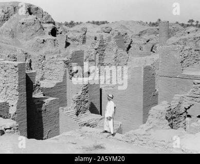 Iraq. Babylon 'the great.' Various views of the crumbling ruins. Ishtar gate. Close view of one of the walls with a bas-relief Stock Photo