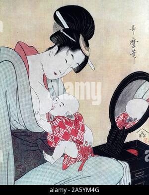 Mother Nursing Baby by Utamaro (1790). Kitagawa Utamaro (1753 ñ 1806) Japanese artist Stock Photo