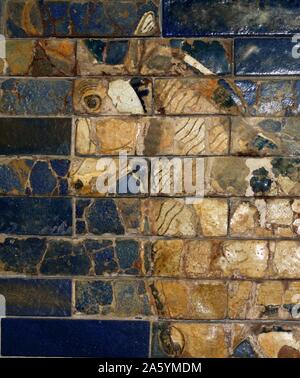 Ishtar Gates, Babylon plus details showing palms, lions and animals. Stock Photo
