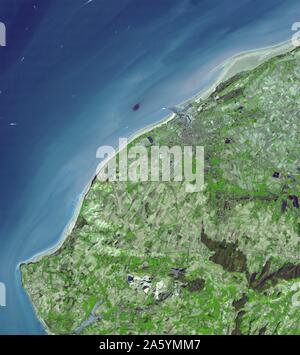The Channel (English Channel) at the Straits of Dover. Satellite image. March 14, 2001 Stock Photo