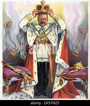 'L'Etat, c'est moi' - The State is Me! 1904. President Theodore Roosevelt crowning himself as emperor. Stock Photo