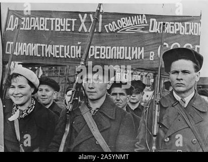 Factory workers drilling with guns in their free time in the USSR (Union of Soviet Socialist Republics) 1942 Stock Photo