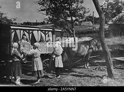 Collective farm nursery-on-wheels in the USSR (Union of Soviet Socialist Republics). between 1930 and 1940 Stock Photo