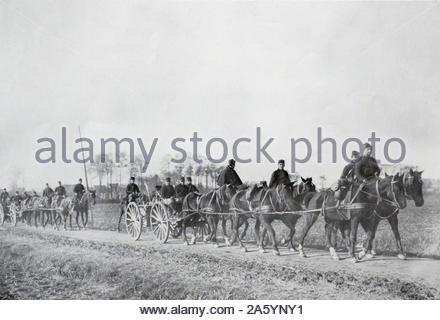 Belgian WW1 artillery soldiers / gunners firing cannon at battlefield ...