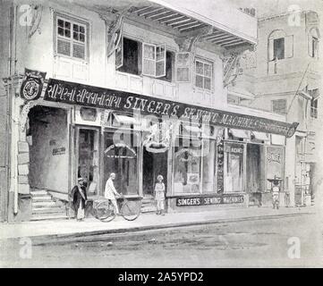 Illustration of the Singer Sewing Machine Office in Bombay, India. By Carrie Syphax Watson. Dated 1897 Stock Photo