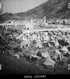 Mecca, ca. 1910. Bird's eye view of tent city outside Kaaba. Stock Photo