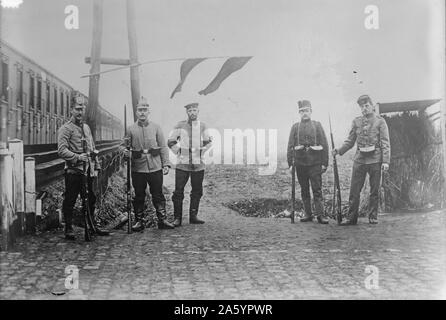 Dutch soldiers on Belgian Frontier. between 1914 and 1915. Photograph shows soldiers during WW1. Stock Photo