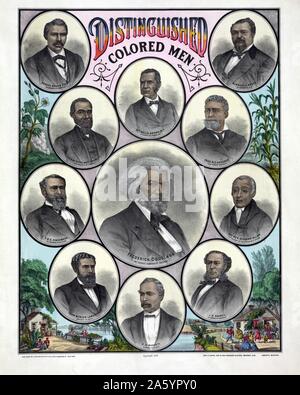 Distinguished coloured men. by A. Muller & Co., c1883. Chicago, Illinois. Head and shoulder portraits. Frederick Douglass (1818-1895), Blanche Kelso Bruce (1841-1898), William Wells, Brown, (1814?-1884), Richard Theodore Greener (1844-1922), Richard Allen (1760-1831), Joseph H Rainey (1832-1887), Ebenezer Bassett (1832-1908), John Mercer Langston (1829-1897), Pinckney Benton Stewart (1837-1921), Henry Highland Garnet (1815-1882). Stock Photo