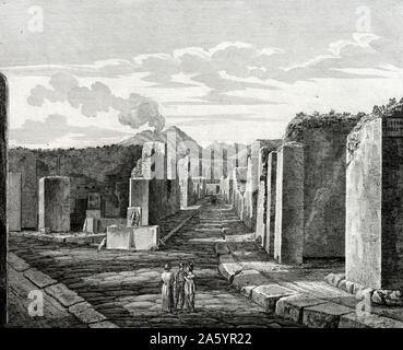 illustration showing tourists visiting the Roman ruins at Pompeii, in Italy, during their 'Grand Tour' of Europe. circa 1840 Stock Photo